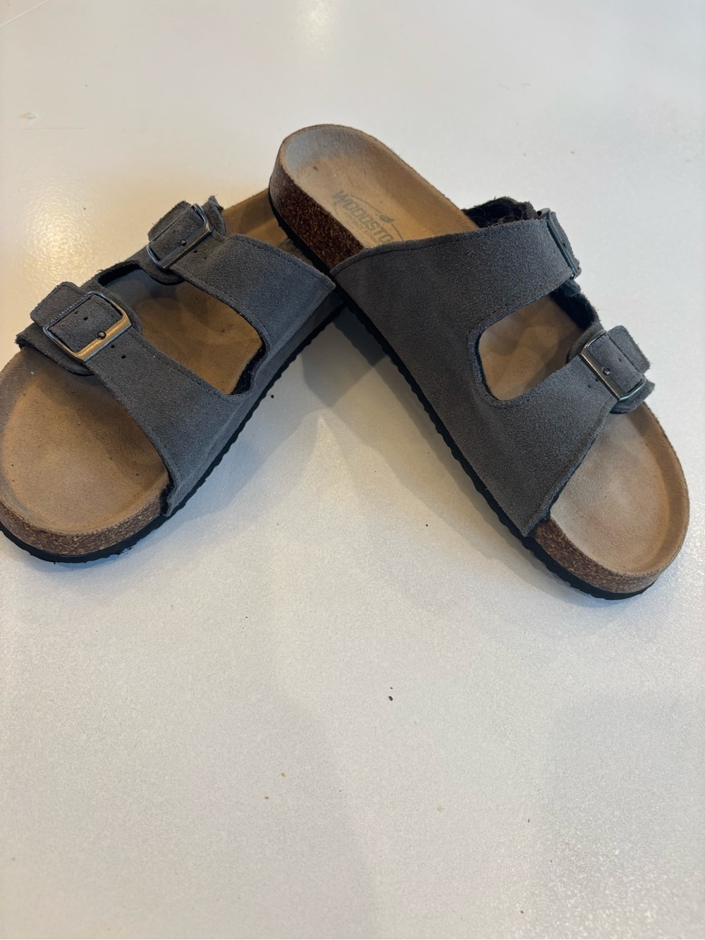 Woodstock Vintage Leather Suede Double-Buckle Slide Sandals - Gray Men’s size 9 - Picture 3 of 10